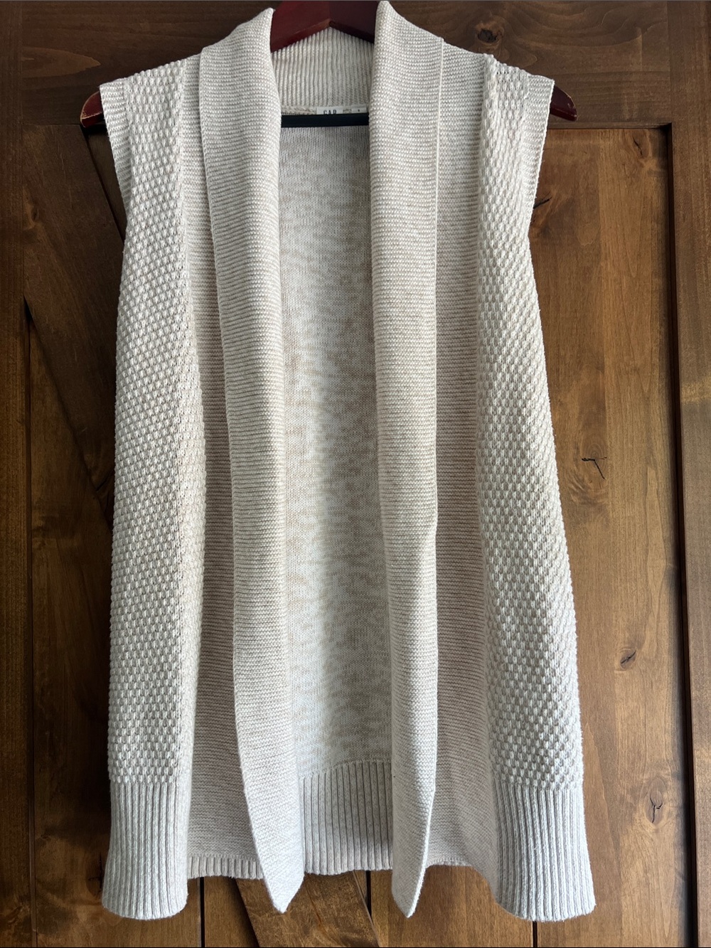 Sleeveless Open-Front Knit Vest in Cream